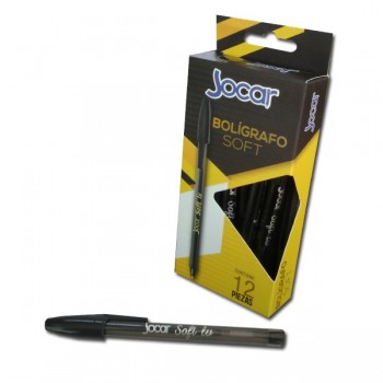 Boligrafo punto mediano Soft negro Jocar con 12 pzs