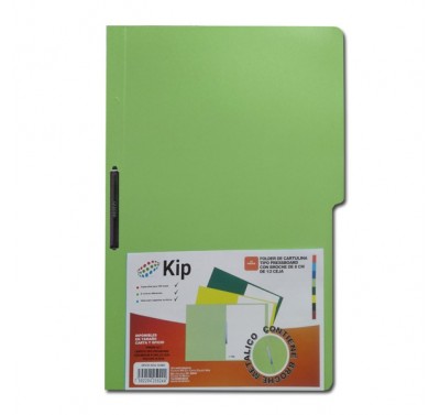 Folder KIP con broche 8 cms tamaño oficio verde claro con 10 piezas 