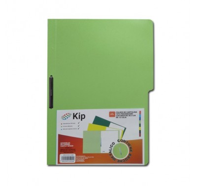 Folder KIP con broche 8 cms tamaño carta verde claro con 10 piezas 