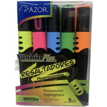 Resaltador vision plus fluorescente cartera con 5 piezas surtido Azor 