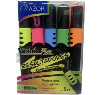 Resaltador vision plus fluorescente cartera con 5 piezas surtido Azor 