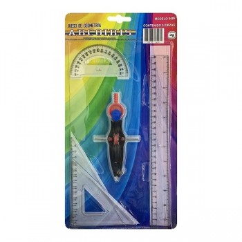 Juego de geometr&iacute;a Arcoiris mediano con compas de presicion 