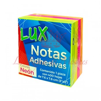 Notas adhesivas 3*3 neon con 400 hojas marca Lux