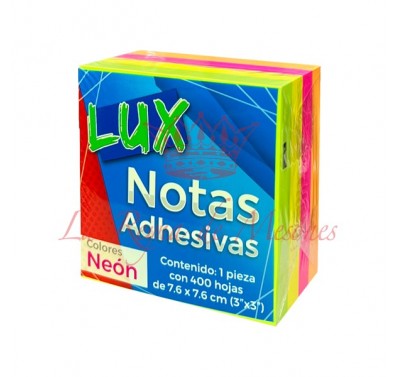 Notas adhesivas 3*3 neon con 400 hojas marca Lux