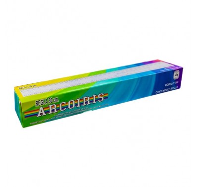 Regla plastica de 30 cms  con 25 piezas Arcoiris