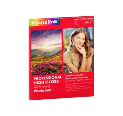 Papel fotografico tamaño carta de alto brillo, secado instantaneo para ink-jet con 25 piezas kronaline