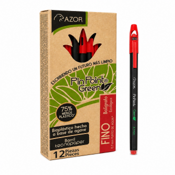 Boligrafo punto fino rojo con 12 piezas pin point green (ecologico) 7 mm Azor