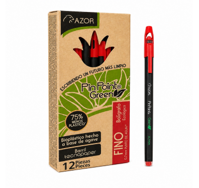 Boligrafo punto fino rojo con 12 piezas pin point green (ecologico) 7 mm Azor