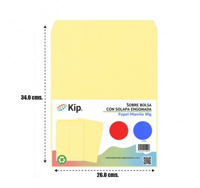 Sobre tamaño oficio con solapa engomada ante 90 grs. KIP