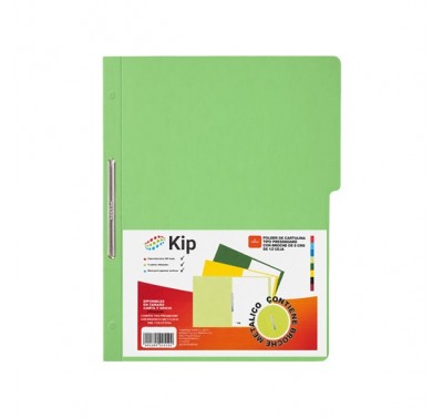 Folder KIP con broche 8 cms tamaño carta verde claro con 10 piezas 