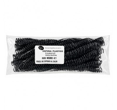 Espiral plastico 11mm negro con 25 piezas paso 4:1 Litografico
