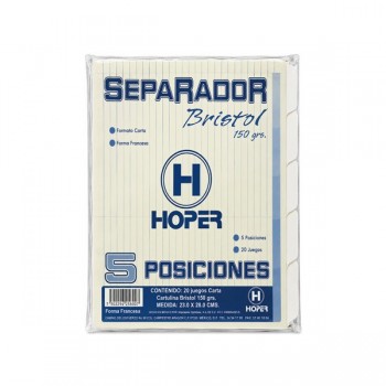 Separador tama&ntilde;o carta con 5 piezas bristol