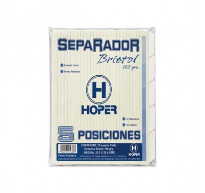Separador tamaño carta con 5 piezas bristol