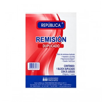 Remision tama&ntilde;o esquela duplicado Republica 50 hojas