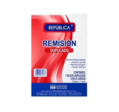 Remision tamaño esquela duplicado Republica 50 hojas